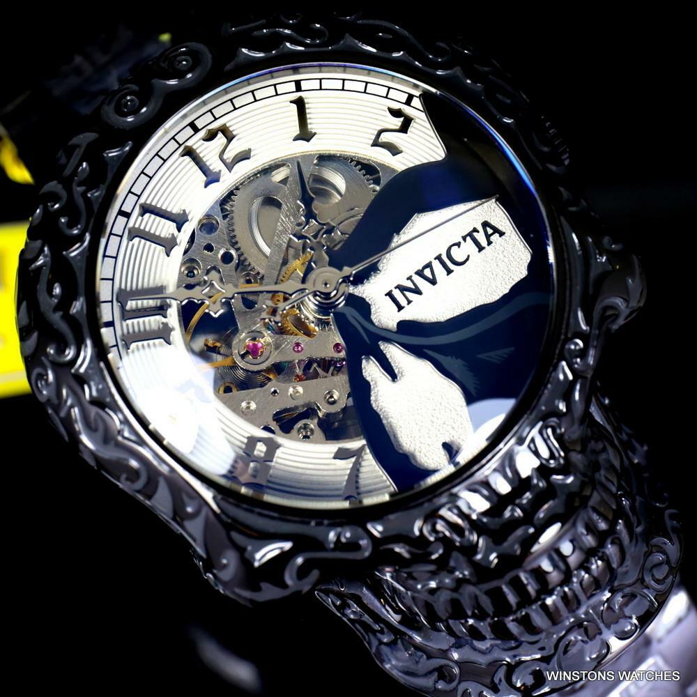 Invicta Artist Skull Automatic Skeletonized Black Stainless Steel 50mm Watch New