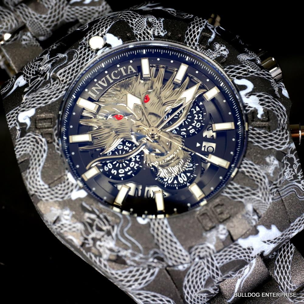 Invicta Pro Diver Dragon Hydroplated Steel 52mm Gray Black Chronograph Watch New