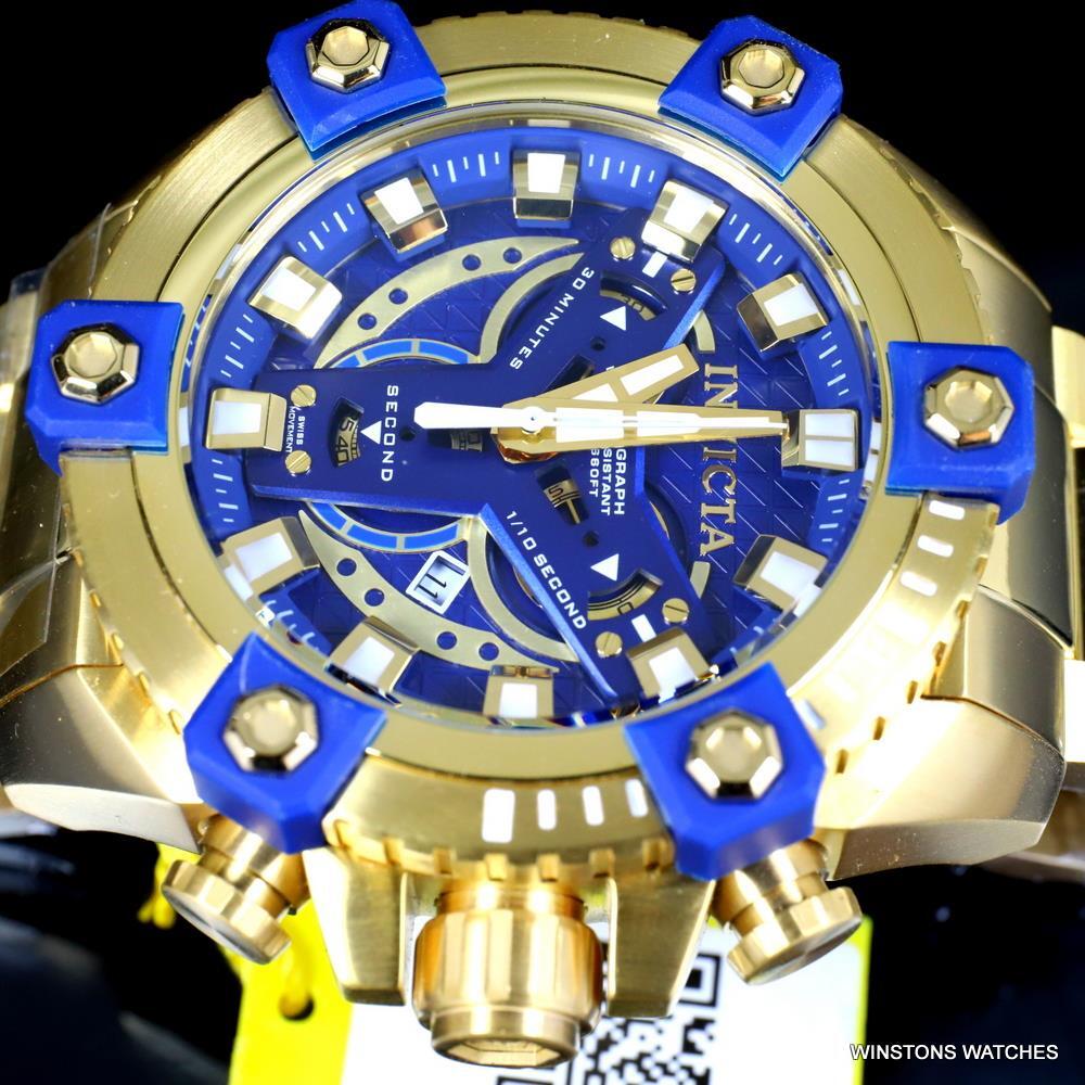 Invicta Coalition Grand Octane 63mm Gold Plated Steel Swiss Mvt Blue Watch New