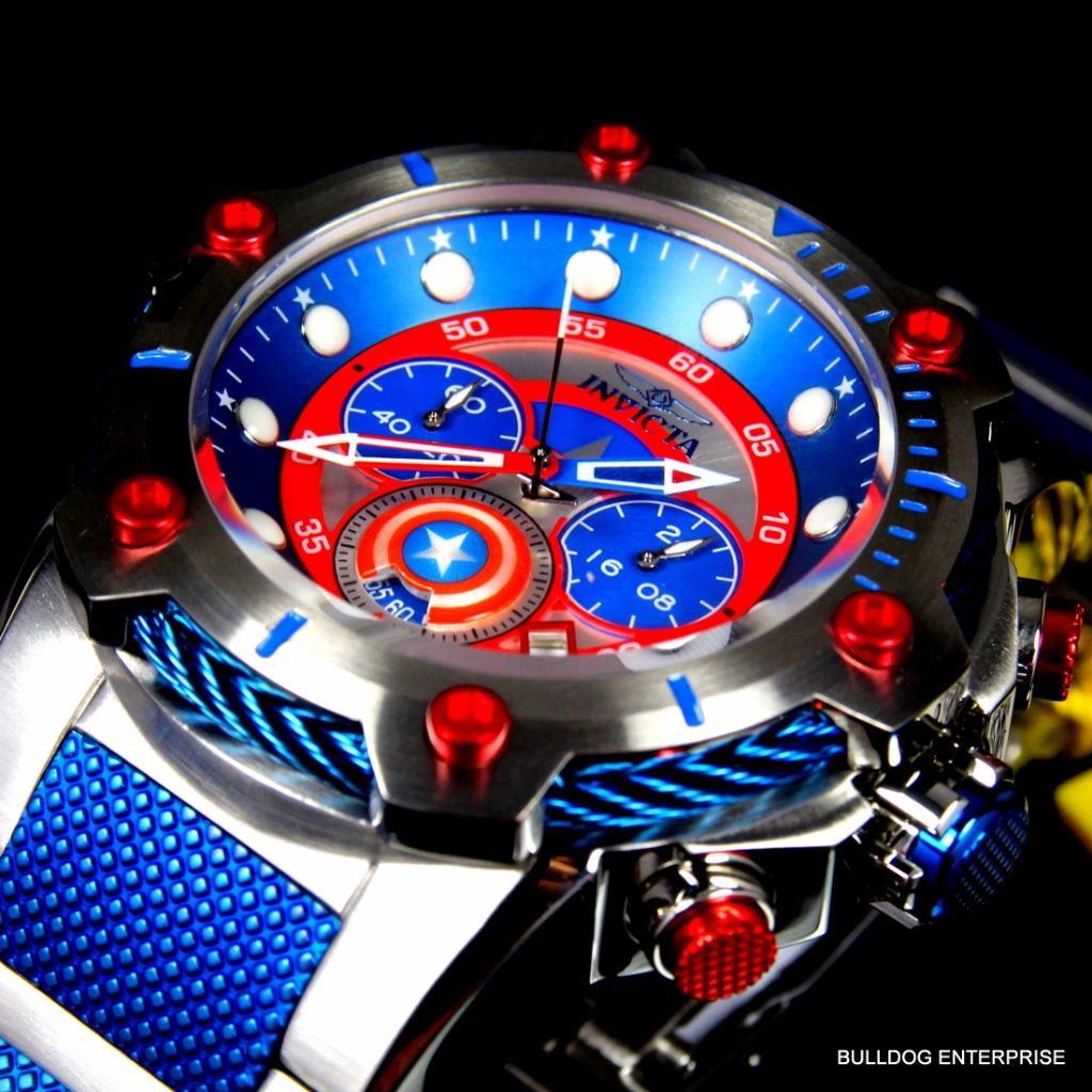 Invicta Marvel Captain America Bolt 51mm Steel Limited Ed Chronograph Watch New
