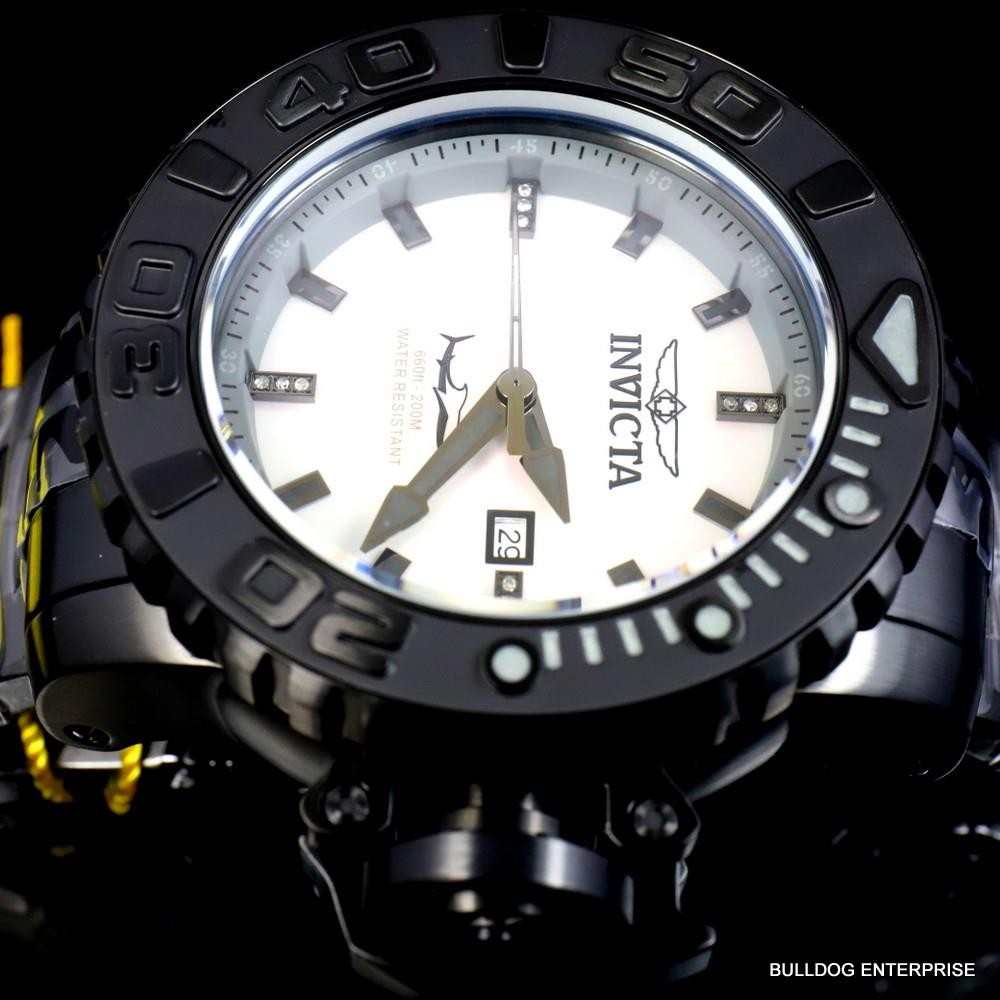 Invicta Sea Hunter Gen II Black Steel Platinum Automatic Diamond 58mm Watch New