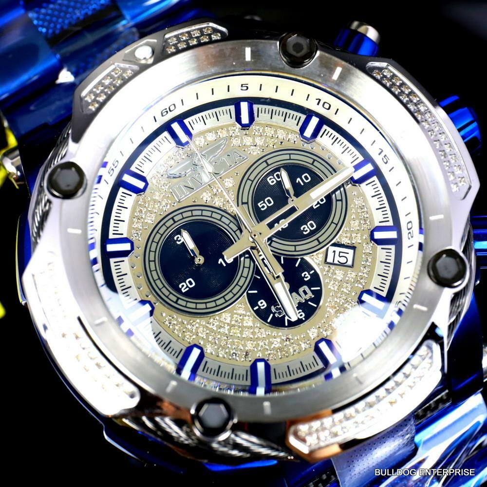 Invicta Shaq Bolt .74 CTW Diamond Blue Stainless Steel 60mm Swiss Mvt Watch New