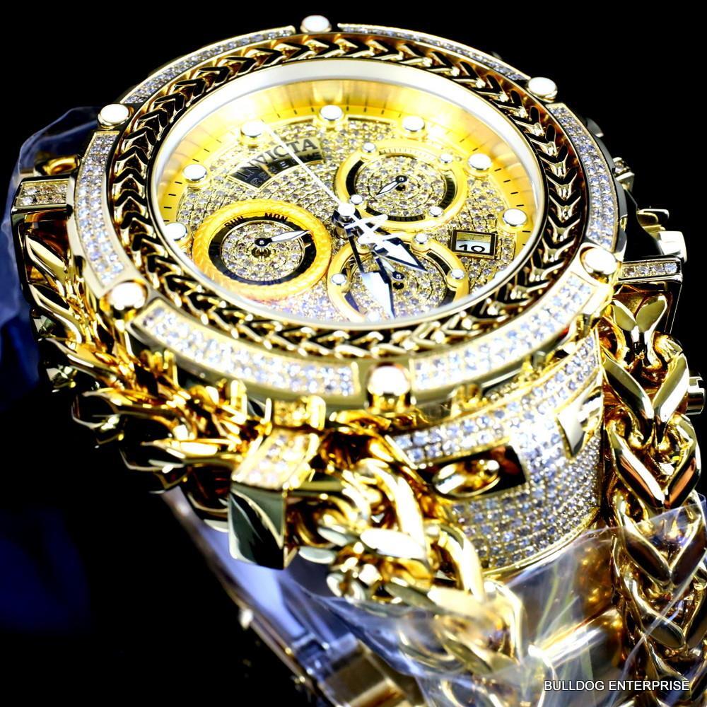 Invicta Reserve Gladiator 2.92CTW Diamond Swiss Gold Plated Steel 61mm Watch New