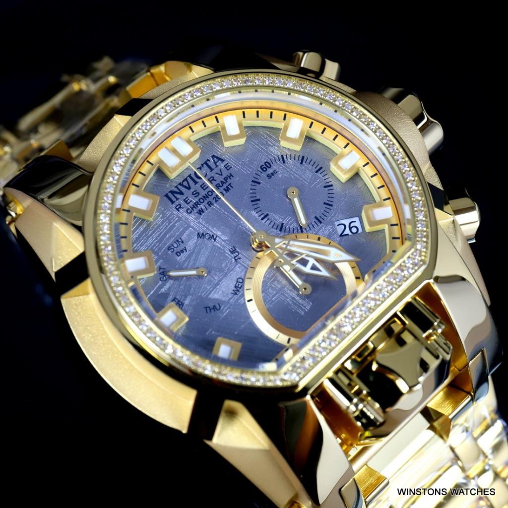 Invicta Reserve Magnum Meteorite Diamond Swiss Mvt Gold Plated 52mm Watch New