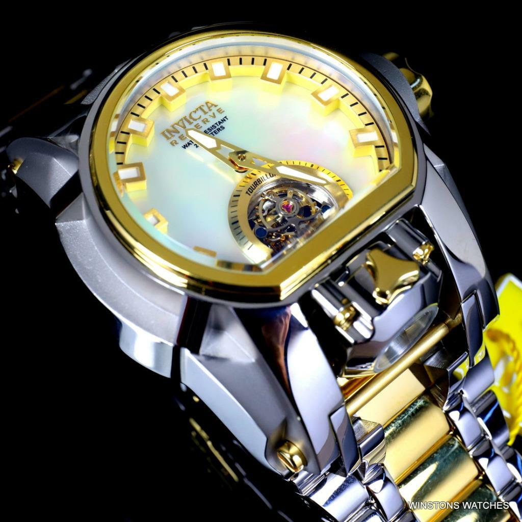 Invicta Reserve Magnum Bolt Zeus Tourbillon MOP 2 Tone Steel 52mm Watch New