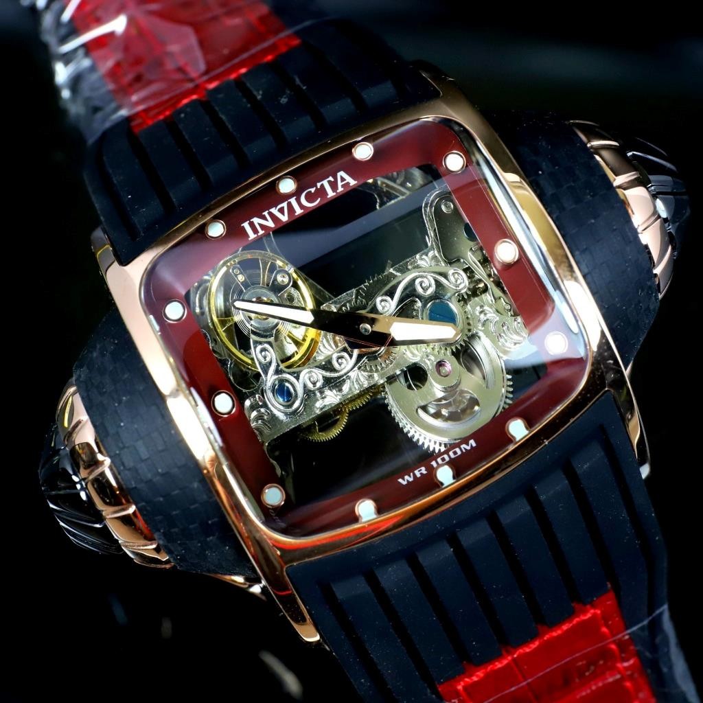 Invicta Vintage Ghost Bridge Automatic Skeletonized Rose Gold Red 68mm Watch New
