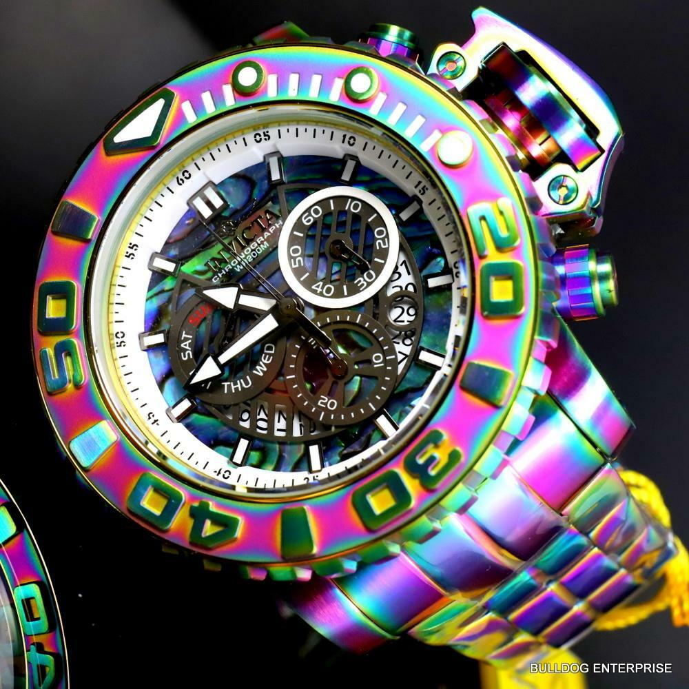 Invicta Sea Hunter Abalone Iridescent Steel 58mm Swiss Chronograph Watch New