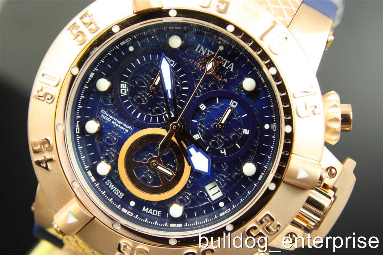 Mens Invicta Subaqua Noma III Rose Gold Blue Chronograph Swiss Made Watch New