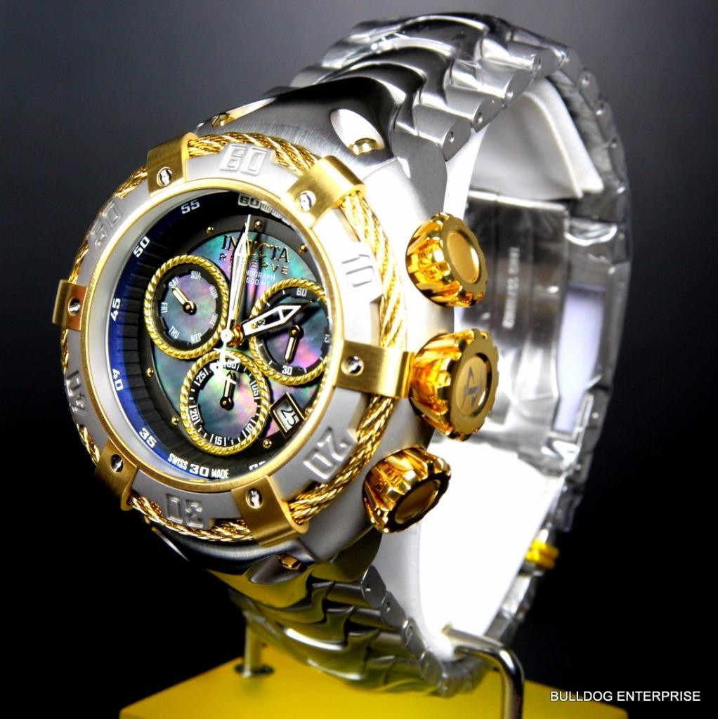Invicta Reserve Thunderbolt Black MOP Swiss Made Silver Gold Tone Watch New