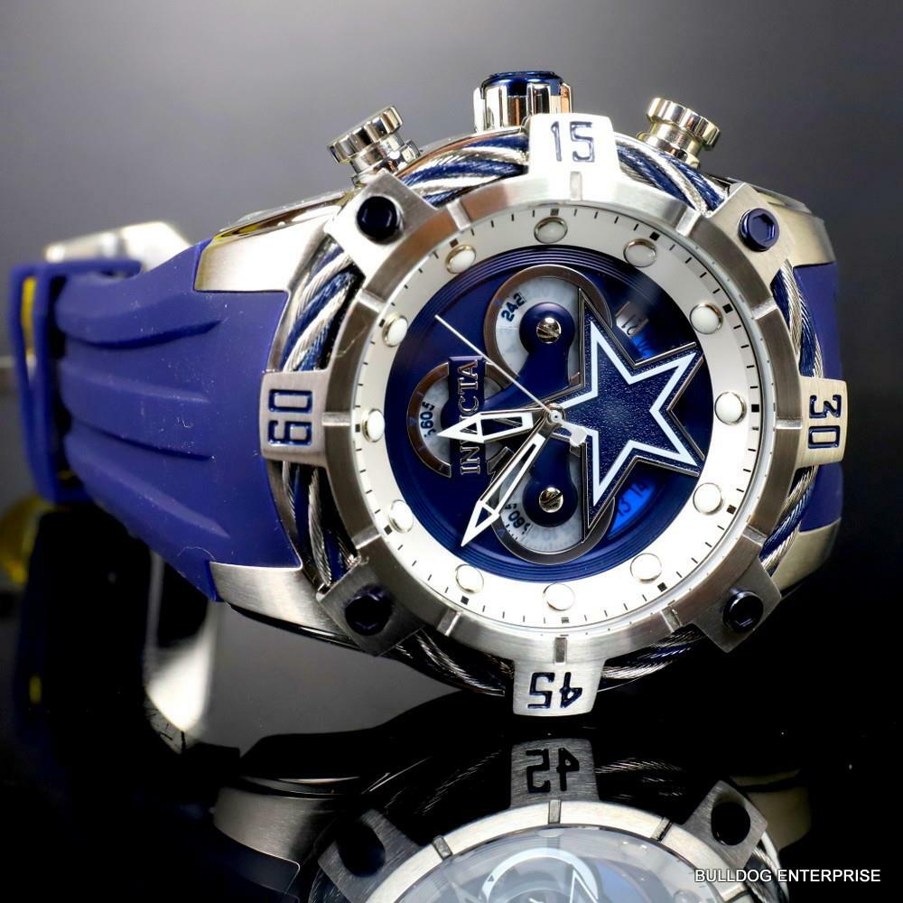 Invicta NFL Dallas Cowbys Bolt Blue Chronograph Silicone Watch 52mm New