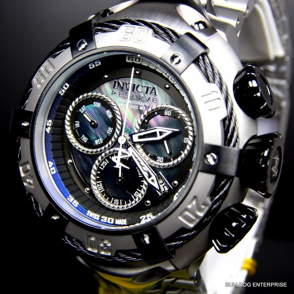 Invicta Reserve Thunderbolt Black MOP Swiss Silver Steel Chronograph Watch New