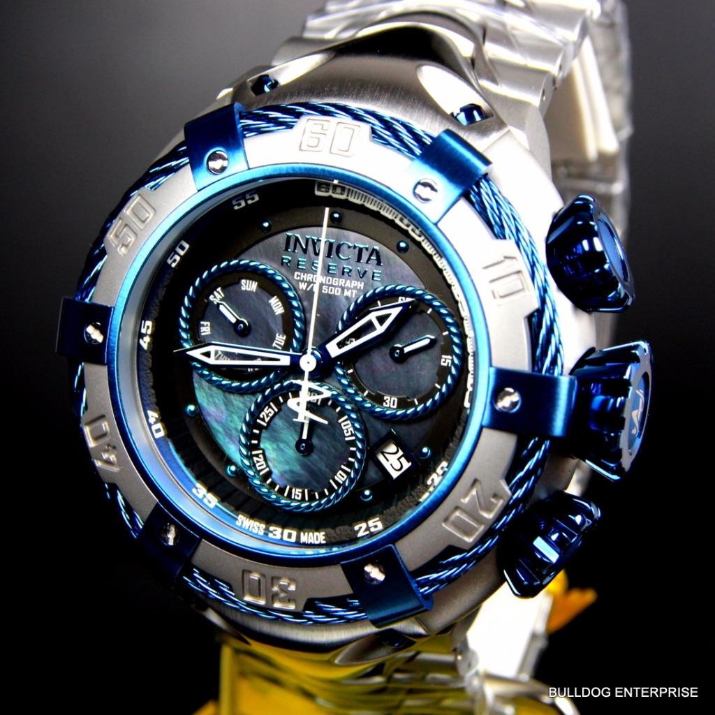 Invicta Reserve Thunderbolt Black MOP Swiss Chronograph Blue Silver Watch New