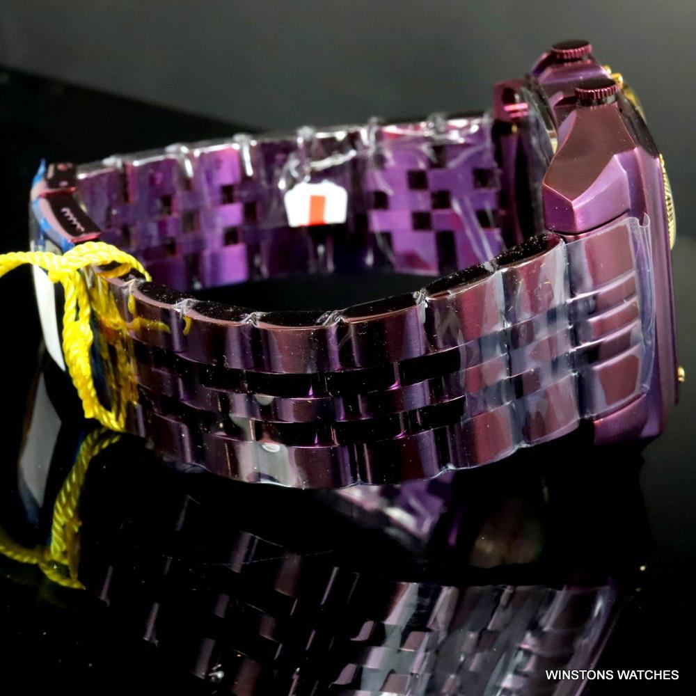 Invicta Aviator Zulu Purple Stainless Steel Bracelet Quad Time 50mm Watch New