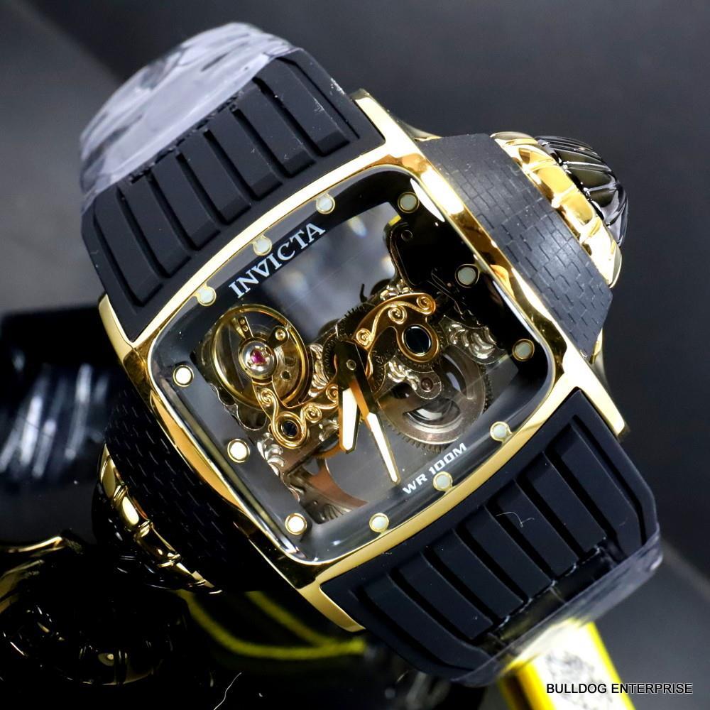 Invicta Vintage Ghost Bridge Automatic Clear Skeletonized Gold 68mm Watch New