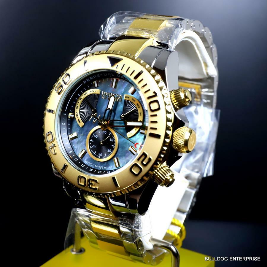 Invicta Reserve Pro Diver Swiss Mvt Black MOP Two Tone Steel 47mm New Watch