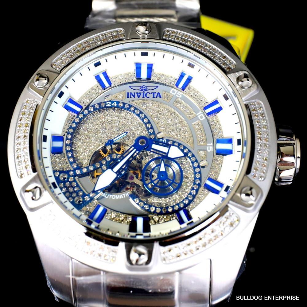 Invicta Bolt Predator 1.8 CTW Diamond Steel Automatic Open Heart 52mm Watch New