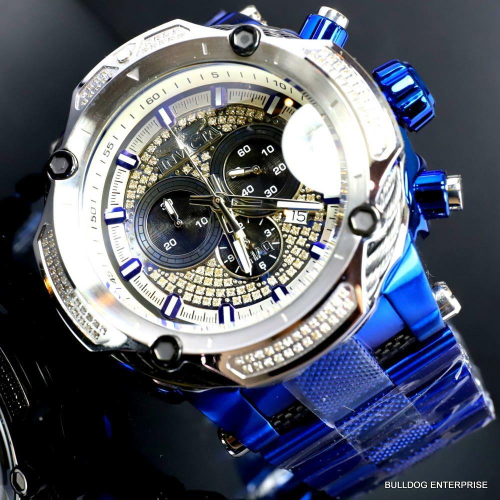 Invicta Shaq Bolt .74 CTW Diamond Blue Stainless Steel 60mm Swiss Mvt Watch New