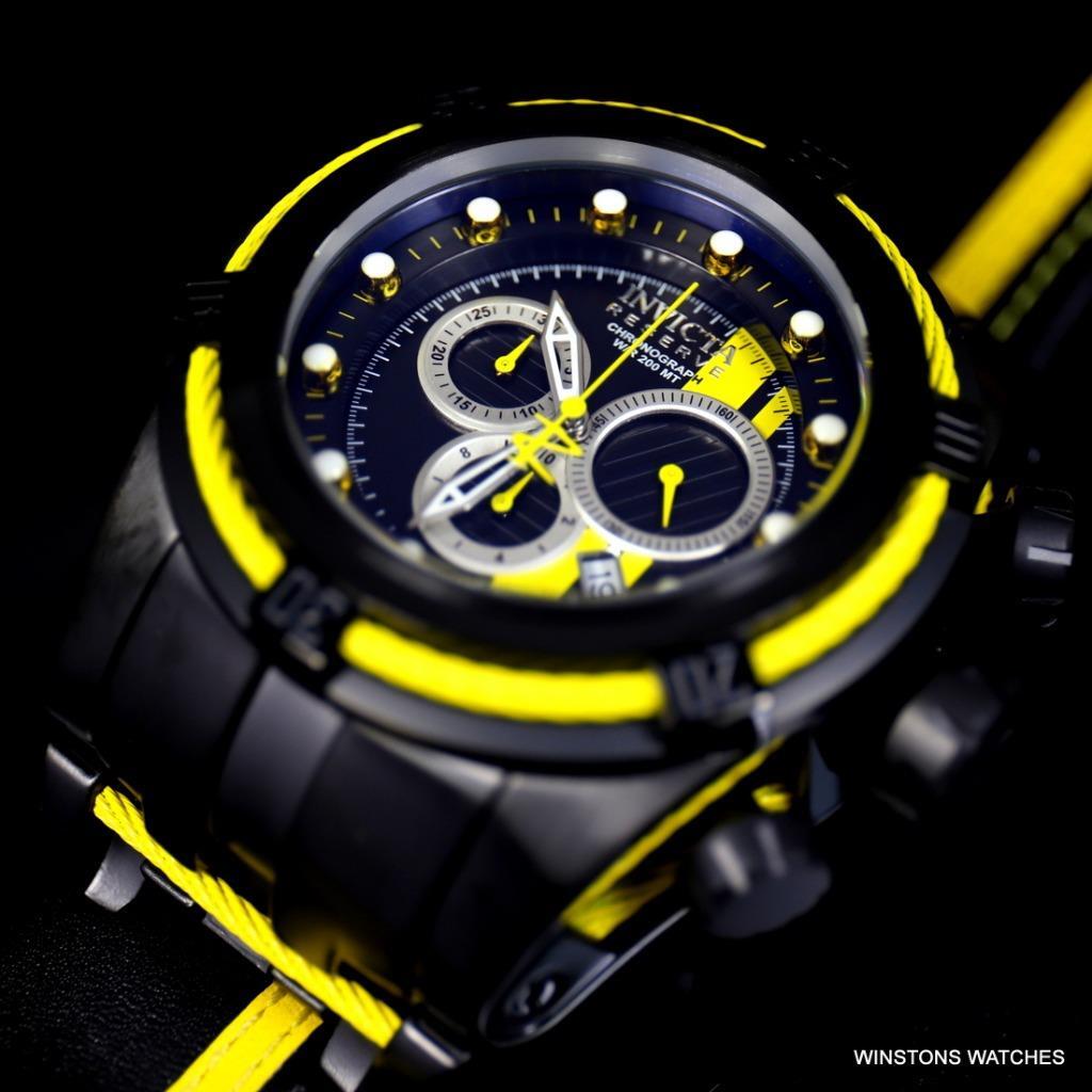Invicta Reserve Bolt Zeus S1 Racer Black Yellow Chrono 52mm Swiss Mvt Watch New