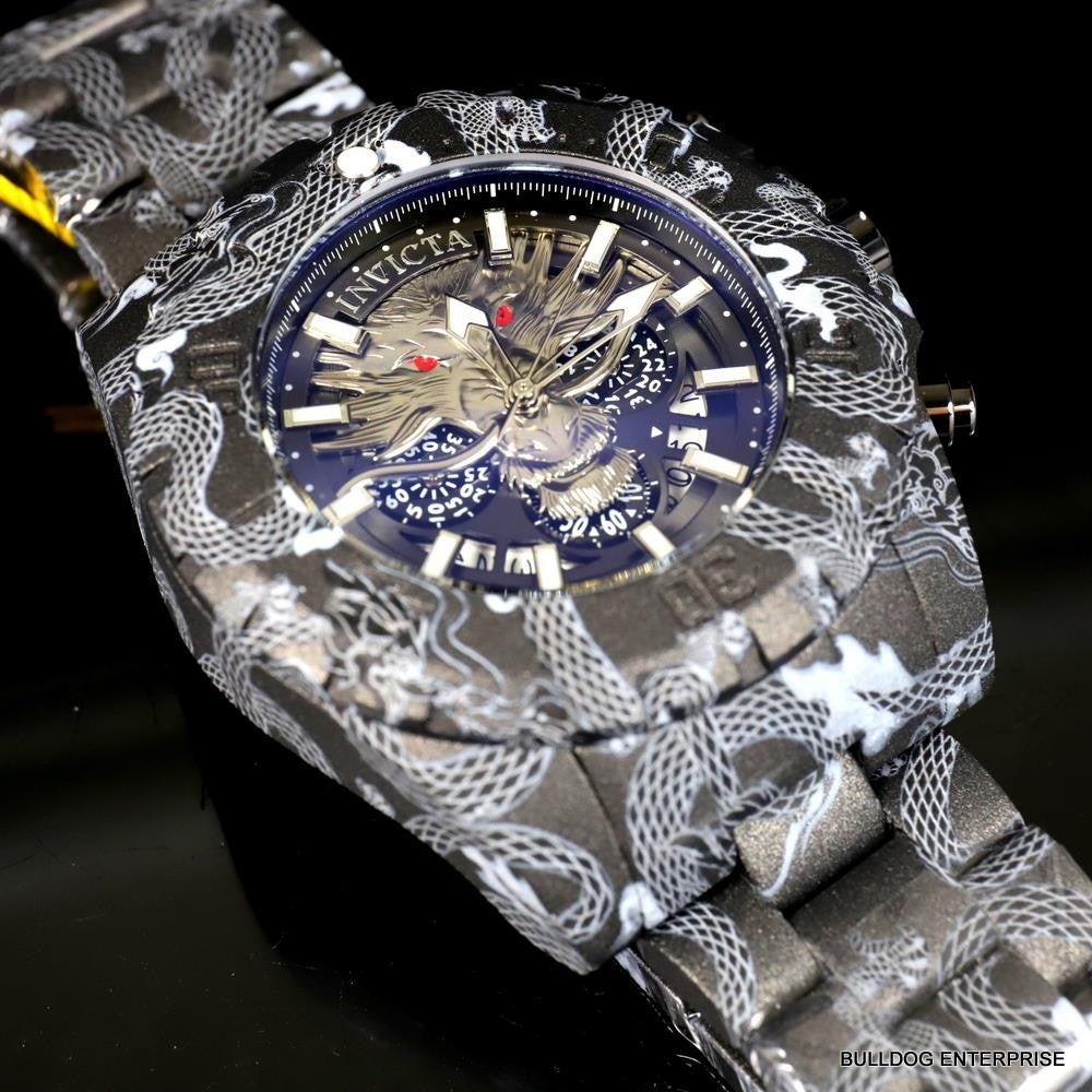 Invicta Pro Diver Dragon Hydroplated Steel 52mm Gray Black Chronograph Watch New