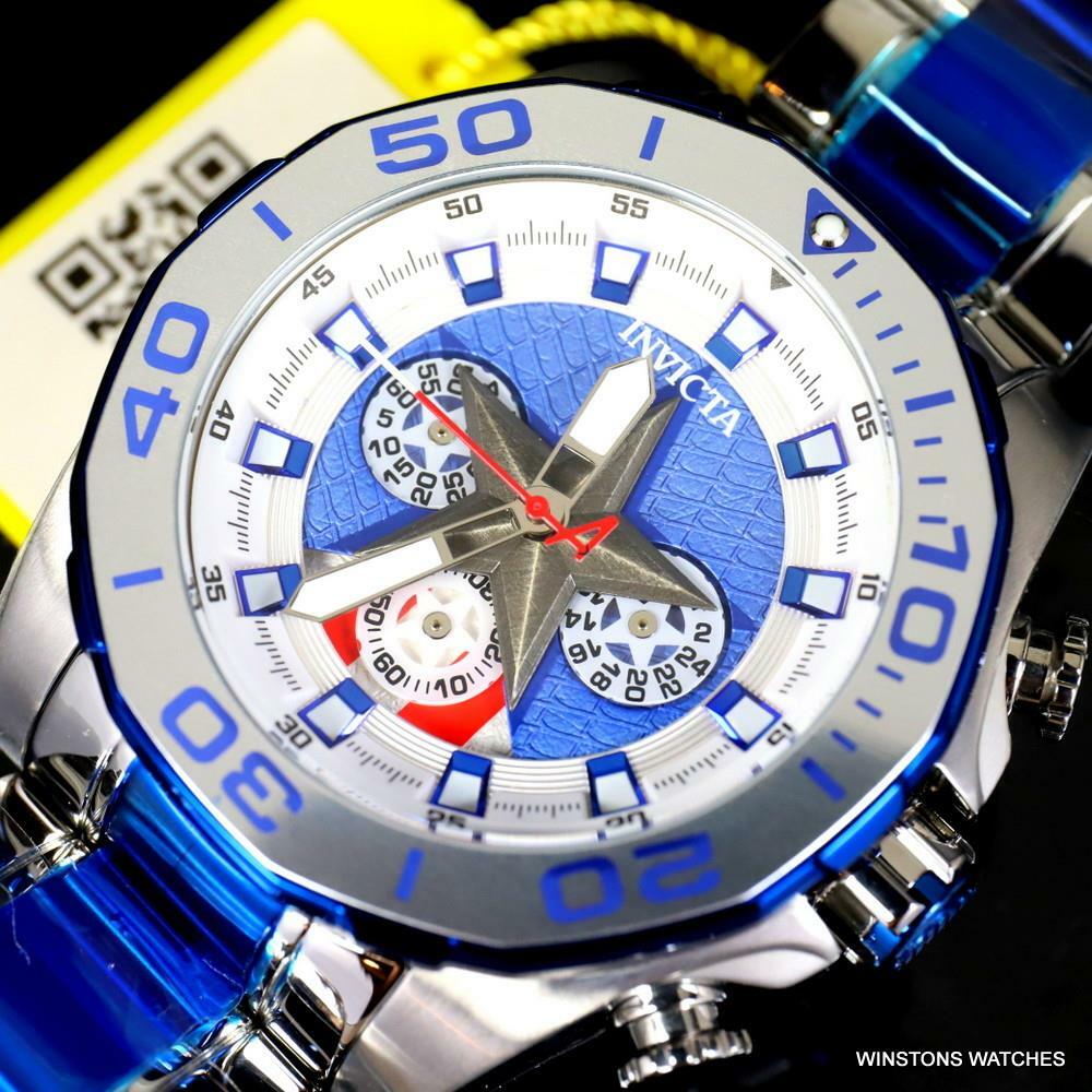 Invicta Marvel Captain America Stainless Steel Limited Edn 48mm Blue Watch New