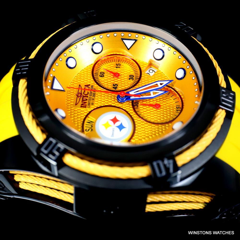 Invicta NFL Bolt Zeus Pittsburgh Steelers Chrono Swiss Yellow 52mm Watch New