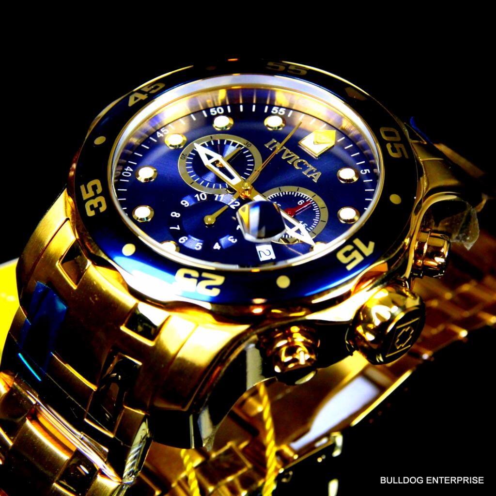 Invicta Pro Diver Scuba 18kt Gold Plated Steel Chronograph Blue 48mm Watch New