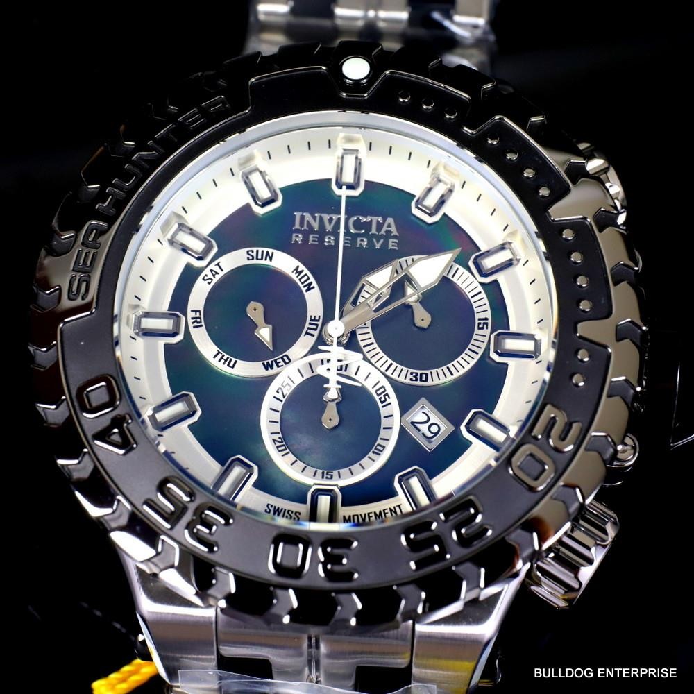 Invicta Reserve Sea Hunter Gen III Swiss Silver Tone Black Steel 58mm Watch New