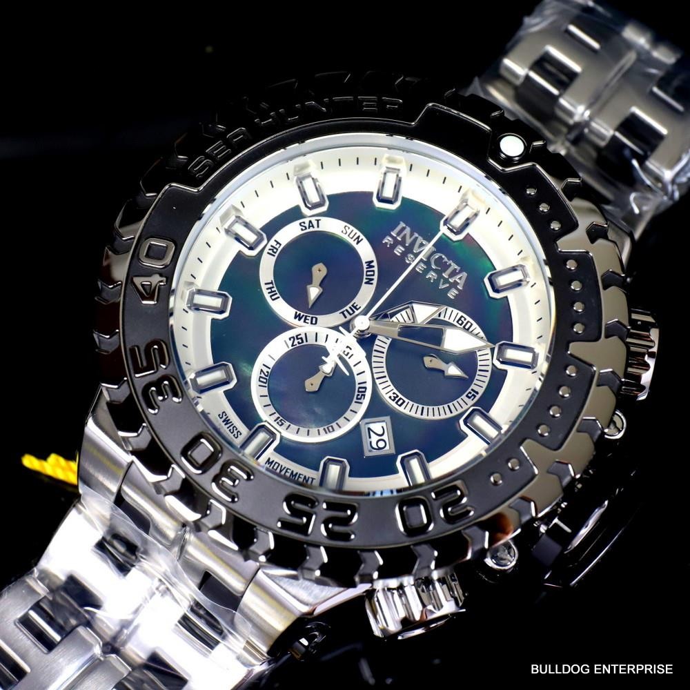 Invicta Reserve Sea Hunter Gen III Swiss Silver Tone Black Steel 58mm Watch New