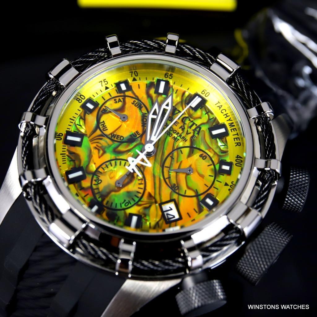 Invicta Reserve Bolt Sport Yellow Abalone Rose Gold Cable 50mm Watch Rubber New