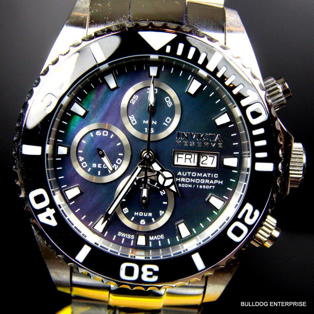 Invicta Reserve Pro Diver Swiss Automatic 7750 Valjoux Black MOP Watch New 1068