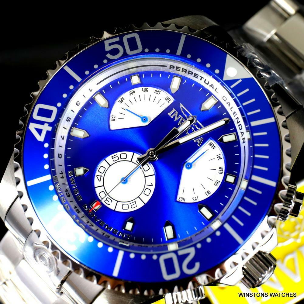 Invicta Grand Diver Master Calendar Stainless Steel Blue 47mm Watch New