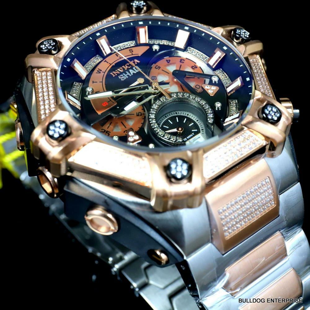 Invicta Shaq Bolt 1.4CTW Diamond Steel Swiss Mvt Rose Gold 2 Tone Watch 60mm New