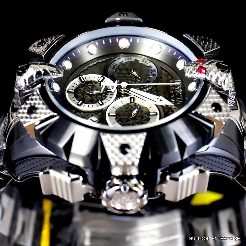 Invicta Reserve Venom Viper Swiss Mvt Silver Tone Steel Black 52mm Watch New