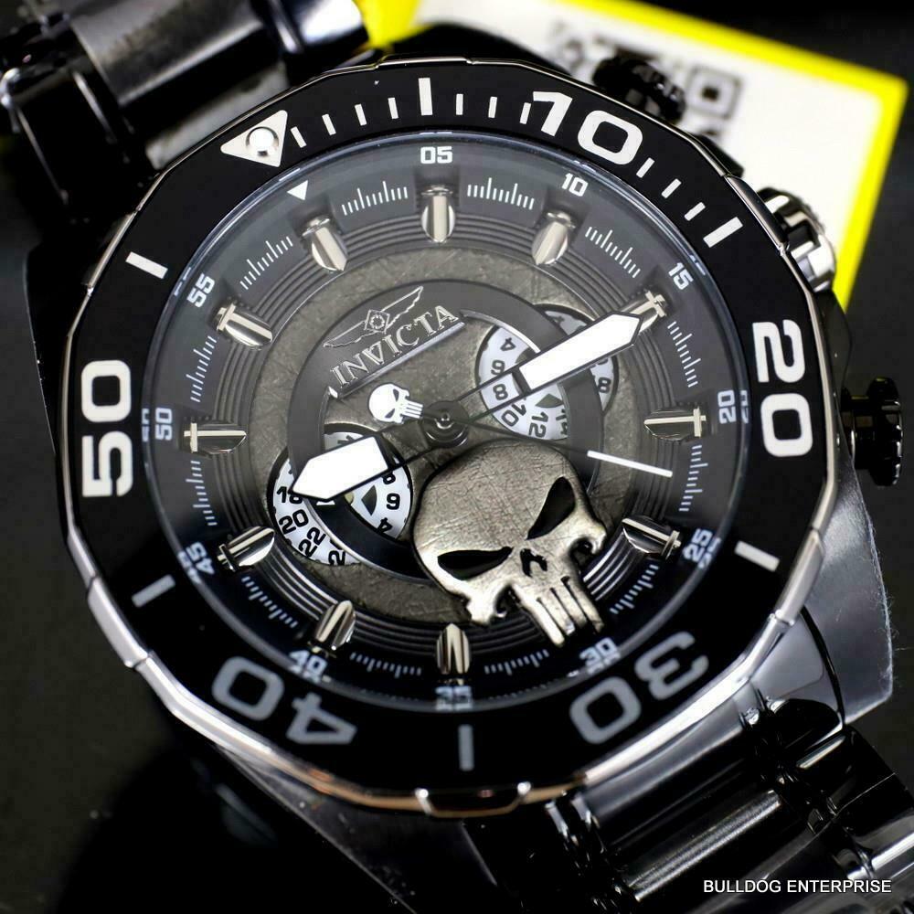 Invicta Marvel Punisher Chronograph Limited Black Stainless Steel 48mm Watch New