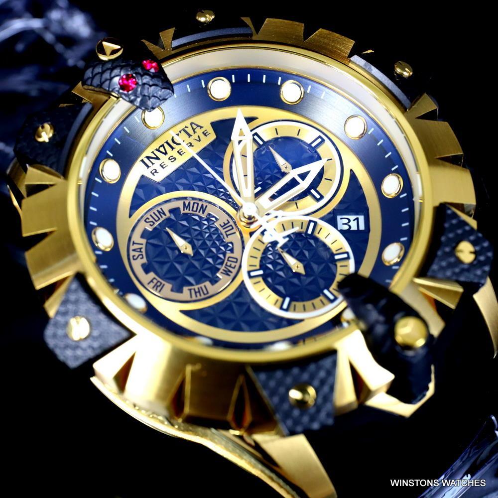 Invicta Reserve Venom Viper Swiss Mvt Chrono Gold Plated 52mm Black Watch New