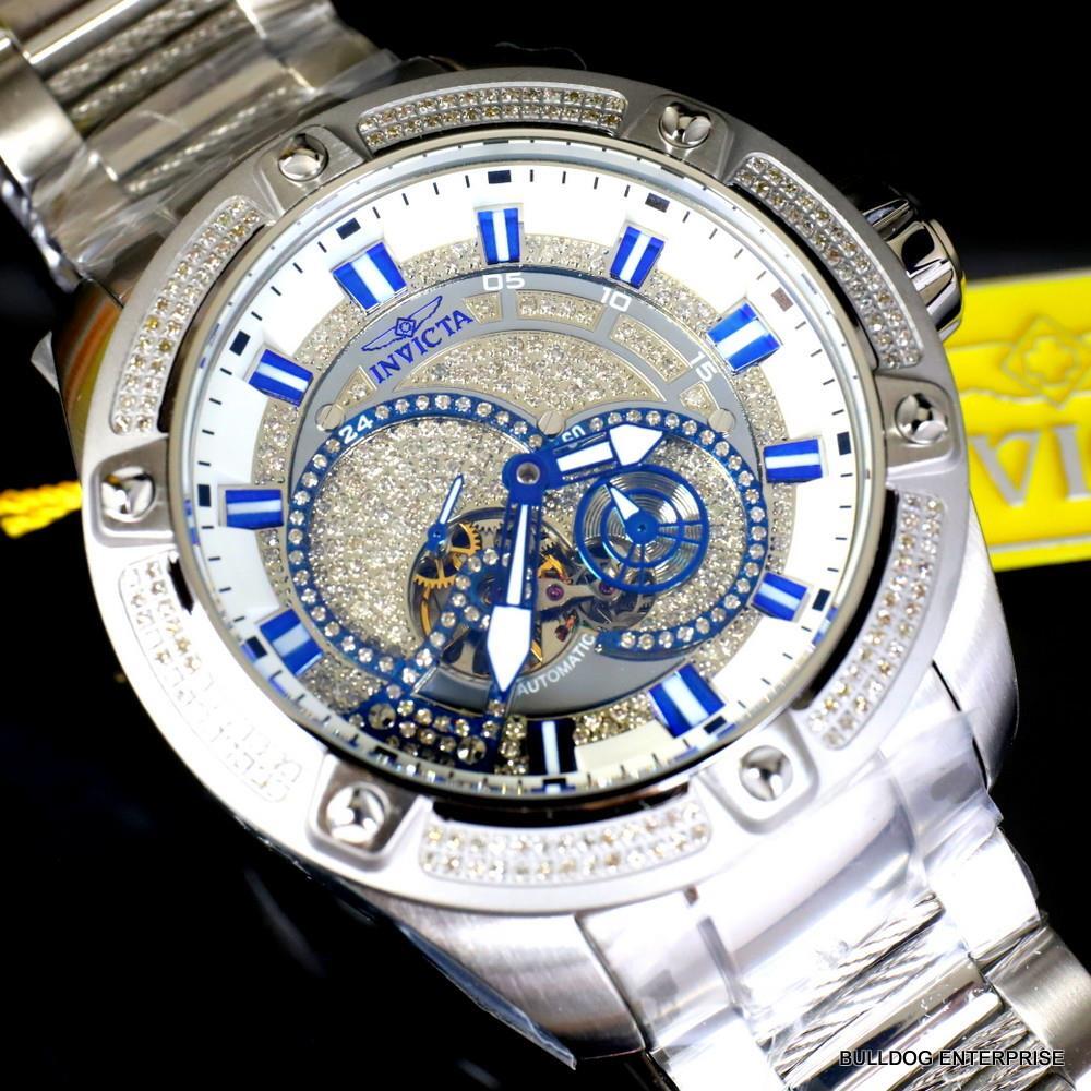 Invicta Bolt Predator 1.8 CTW Diamond Steel Automatic Open Heart 52mm Watch New