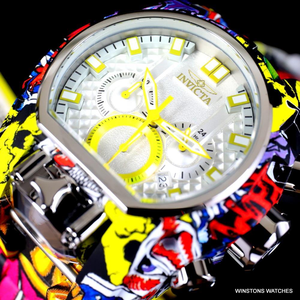Invicta Reserve Bolt Zeus Magnum Graffiti Steel Yellow Swiss Mvt Watch 52mm New