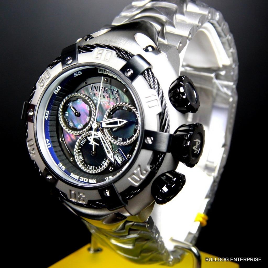 Invicta Reserve Thunderbolt Black MOP Swiss Silver Steel Chronograph Watch New