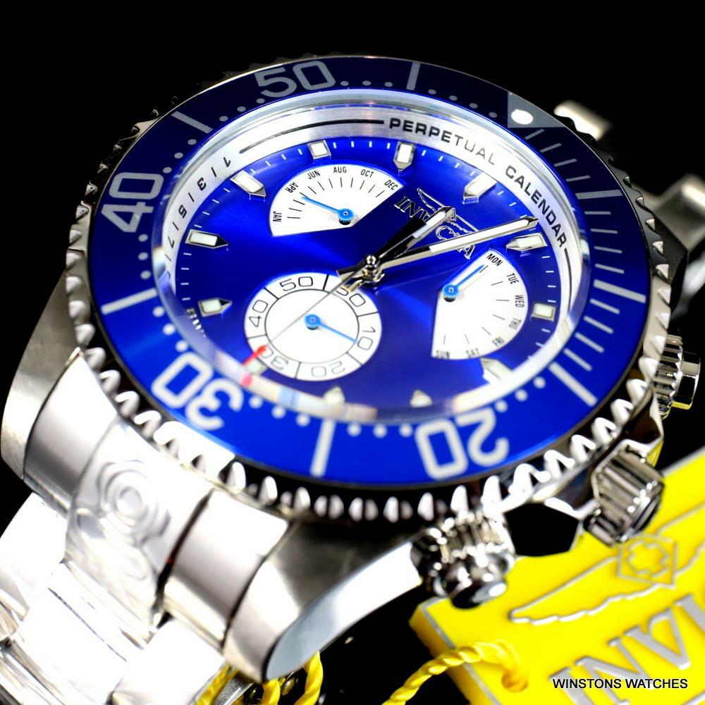 Invicta Grand Diver Master Calendar Stainless Steel Blue 47mm Watch New