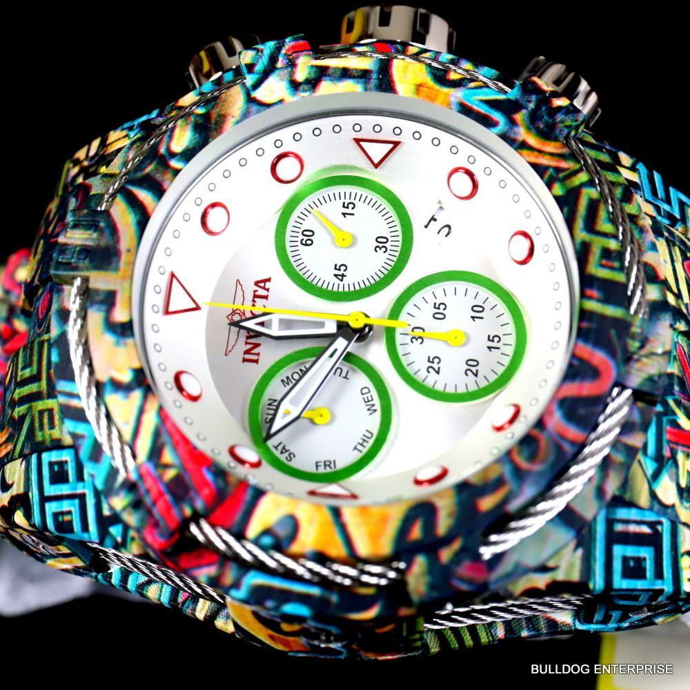 Invicta Bolt Zeus Graffiti Hydroplated Steel White Chronograph Watch 52mm New