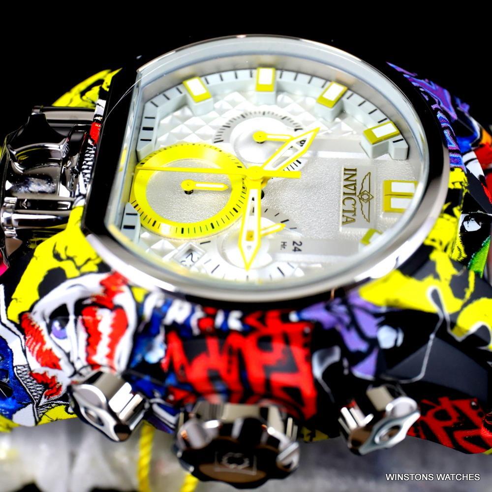 Invicta Reserve Bolt Zeus Magnum Graffiti Steel Yellow Swiss Mvt Watch 52mm New