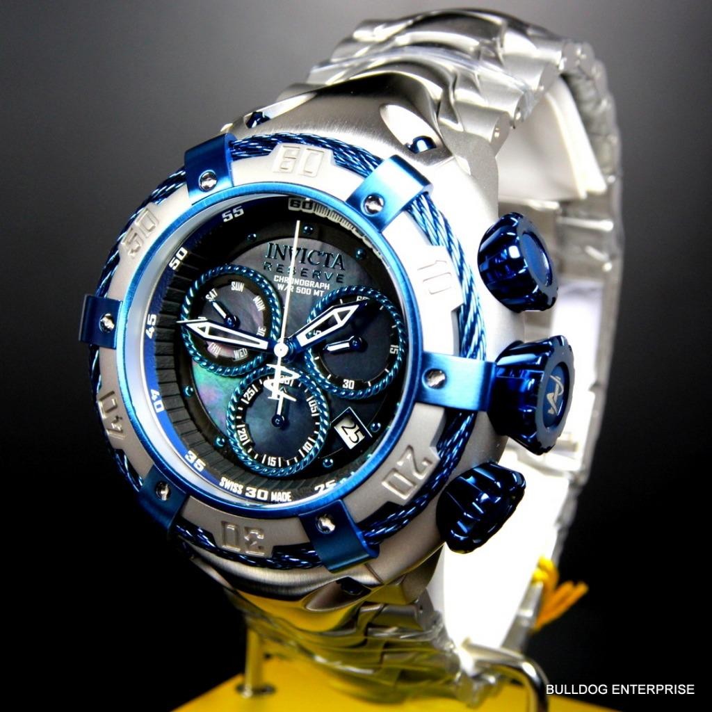 Invicta Reserve Thunderbolt Black MOP Swiss Chronograph Blue Silver Watch New