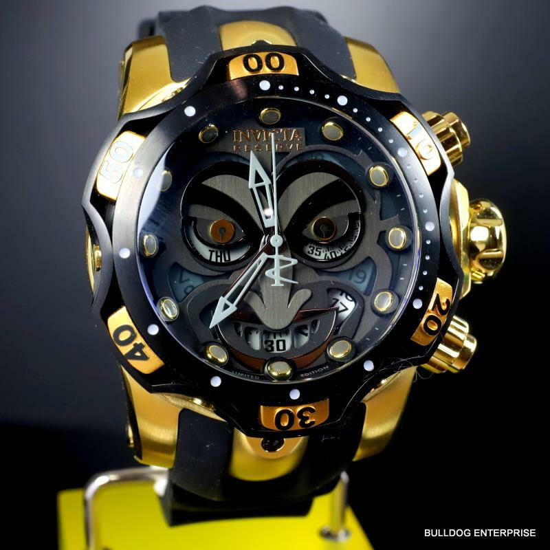 Invicta Reserve Venom DC Comics Joker Gold Plated Black 52mm Swiss Mvt Watch New
