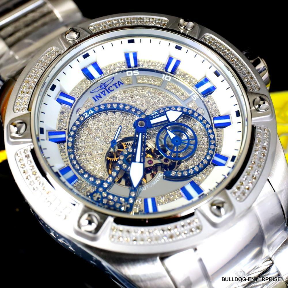 Invicta Bolt Predator 1.8 CTW Diamond Steel Automatic Open Heart 52mm Watch New