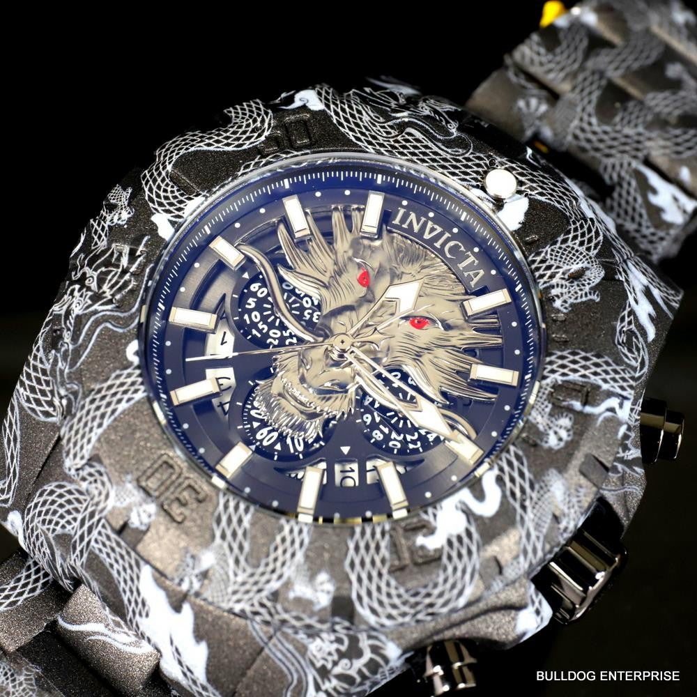 Invicta Pro Diver Dragon Hydroplated Steel 52mm Gray Black Chronograph Watch New