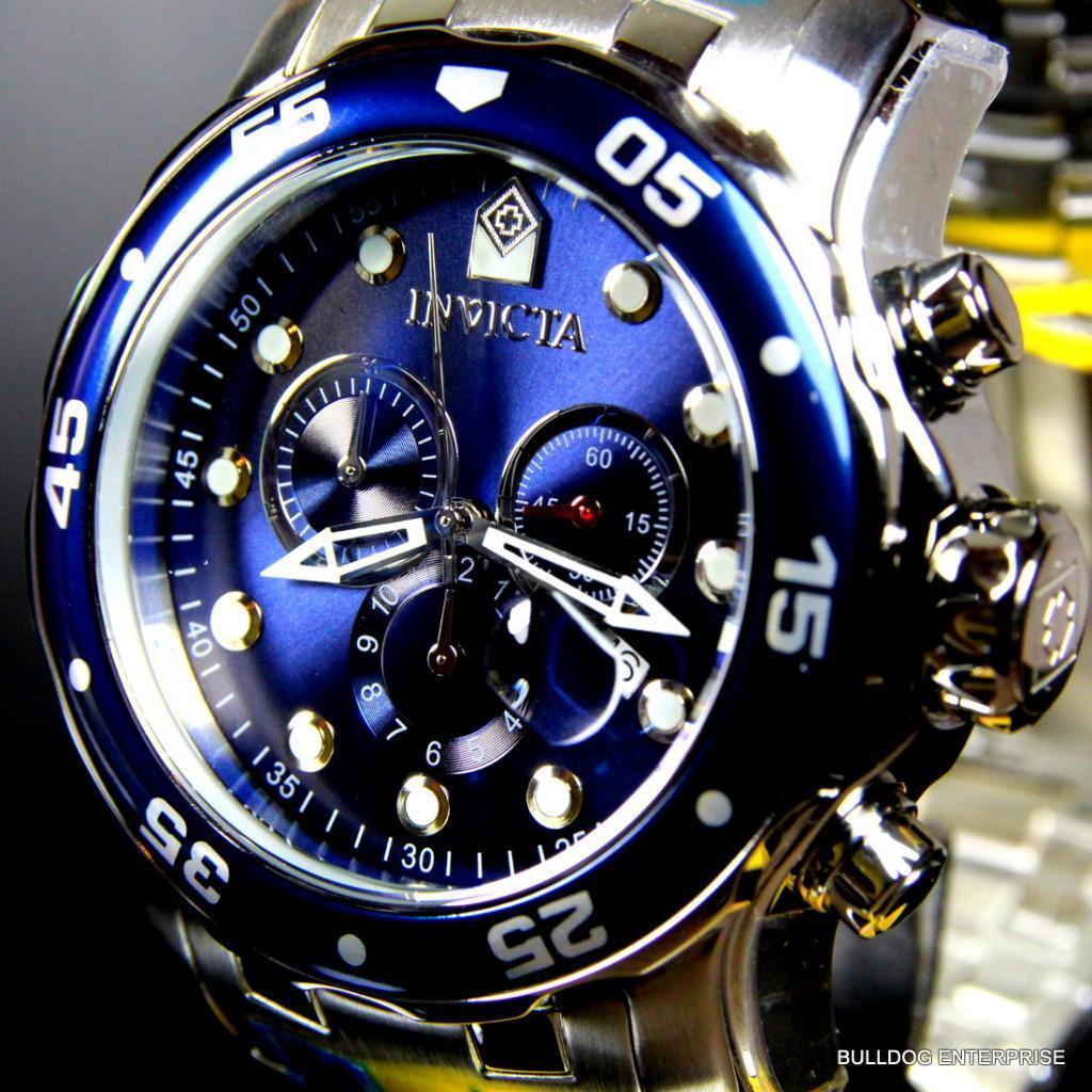 Invicta Pro Diver Scuba Blue Silver Tone Steel Band Chronograph 48mm Watch New