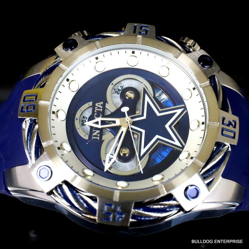 Invicta NFL Dallas Cowbys Bolt Blue Chronograph Silicone Watch 52mm New