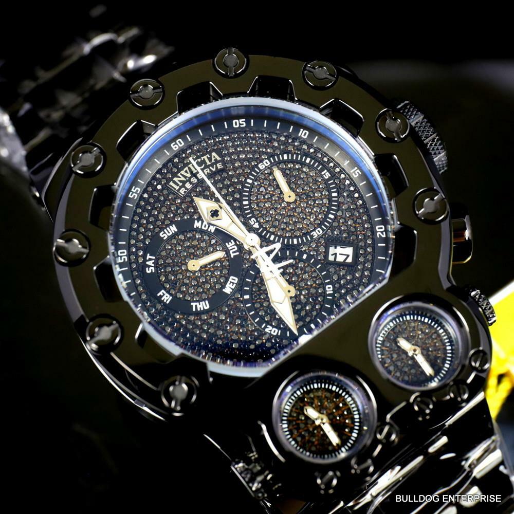 Invicta Bolt Magnum Tria 2.5 CTW Black Diamond Steel Swiss Chrono 52mm Watch New