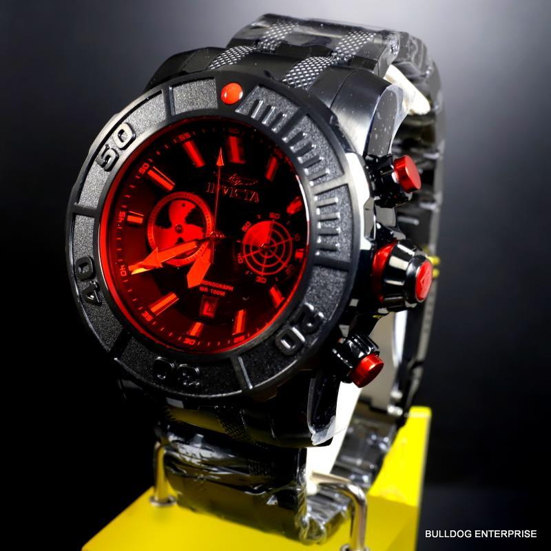 Invicta Coalition Forces Sonar Radar Black Stainless Steel Red 58mm Chrono New