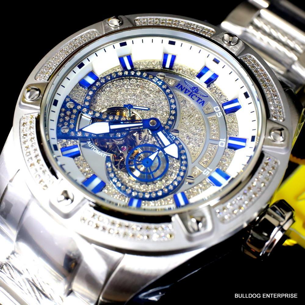 Invicta Bolt Predator 1.8 CTW Diamond Steel Automatic Open Heart 52mm Watch New